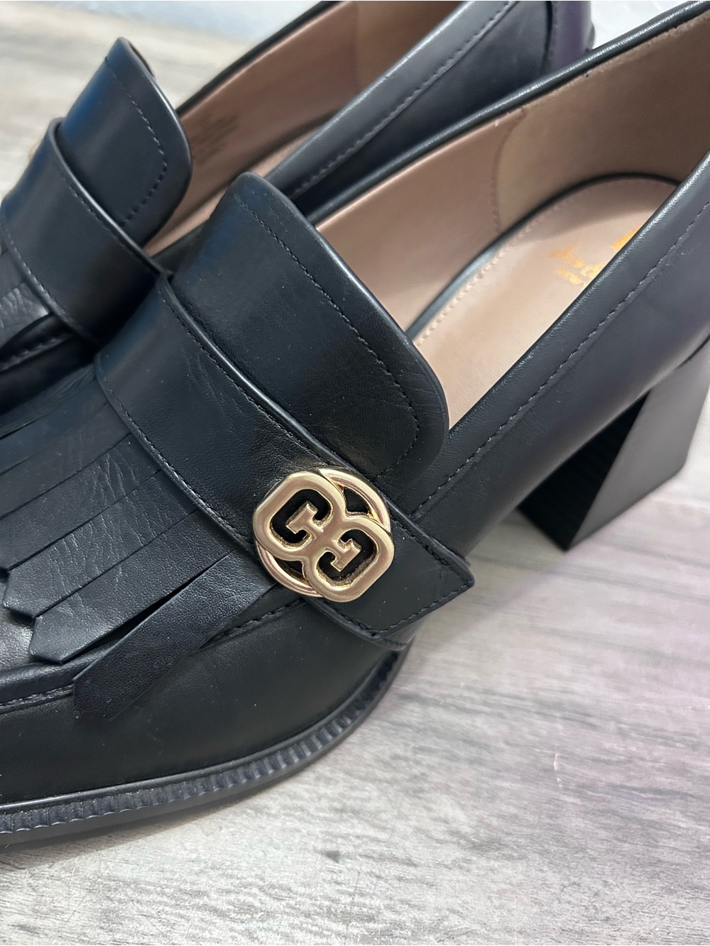 Sam Edelman Black Fringe Loafer Block Heel Pumps - Picture 2 of 7